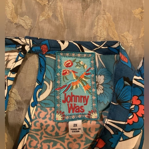 Johnny Was Blue Bondi Long Sleeve Top With Lace Trim, Size 2X. - Picture 2 of 15